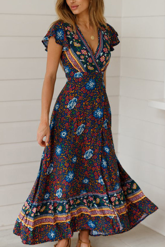 Women's Boho V-neck Long Maxi Dress